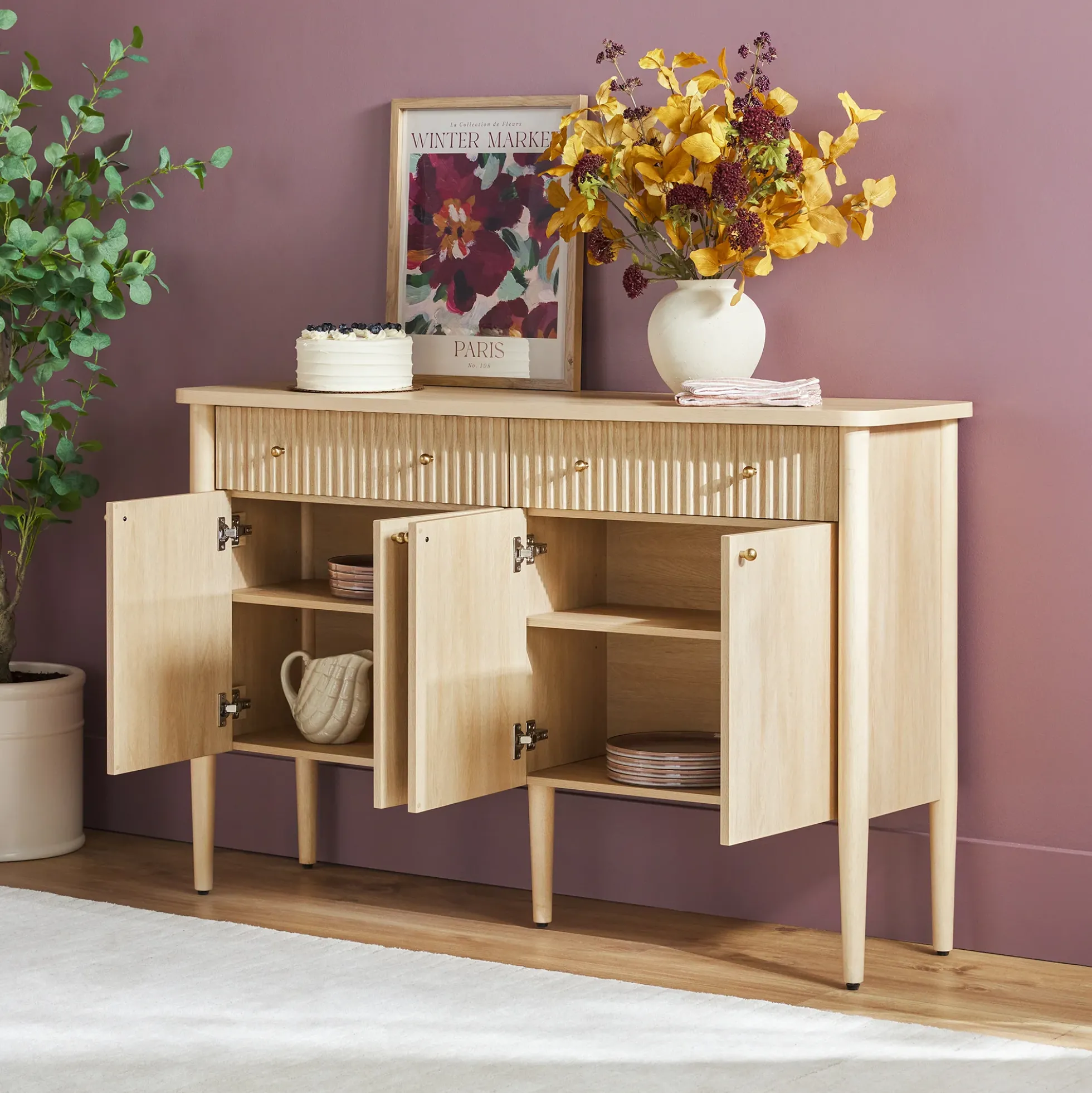 Samantha Modern Fluted 58" Wood Sideboard