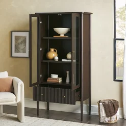 Samantha Modern Fluted Glass Cabinet Bookshelf