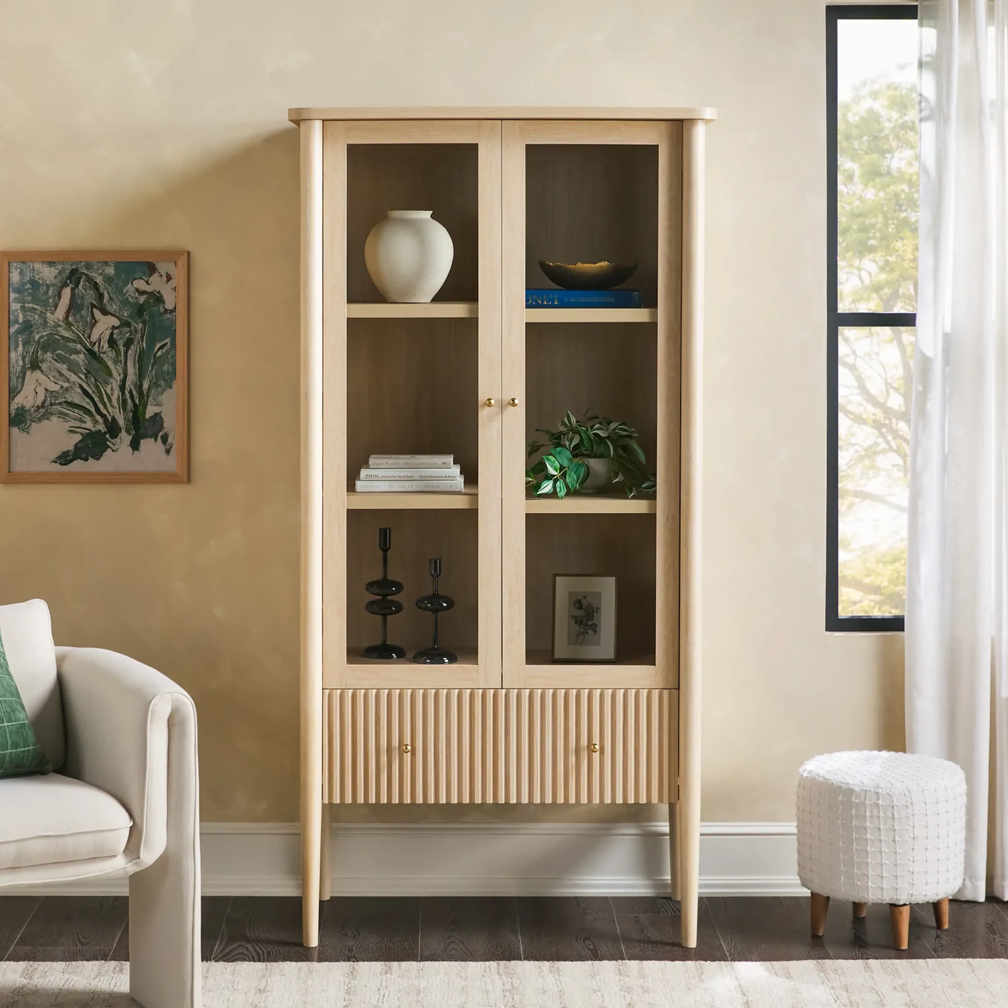 Samantha Modern Fluted Glass Cabinet Bookshelf