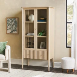 Samantha Modern Fluted Glass Cabinet Bookshelf