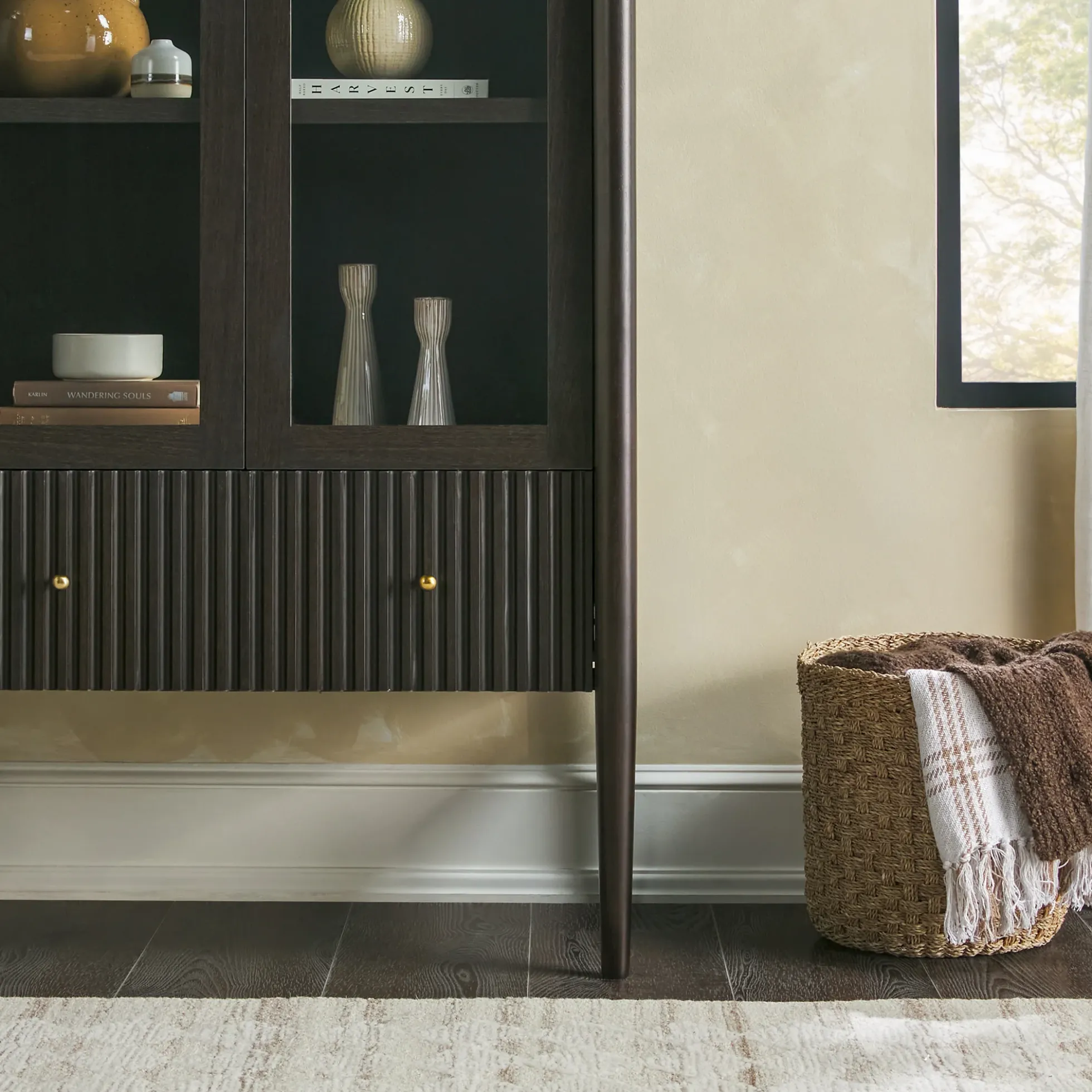 Samantha Modern Fluted Glass Cabinet Bookshelf