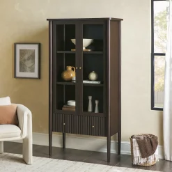 Samantha Modern Fluted Glass Cabinet Bookshelf