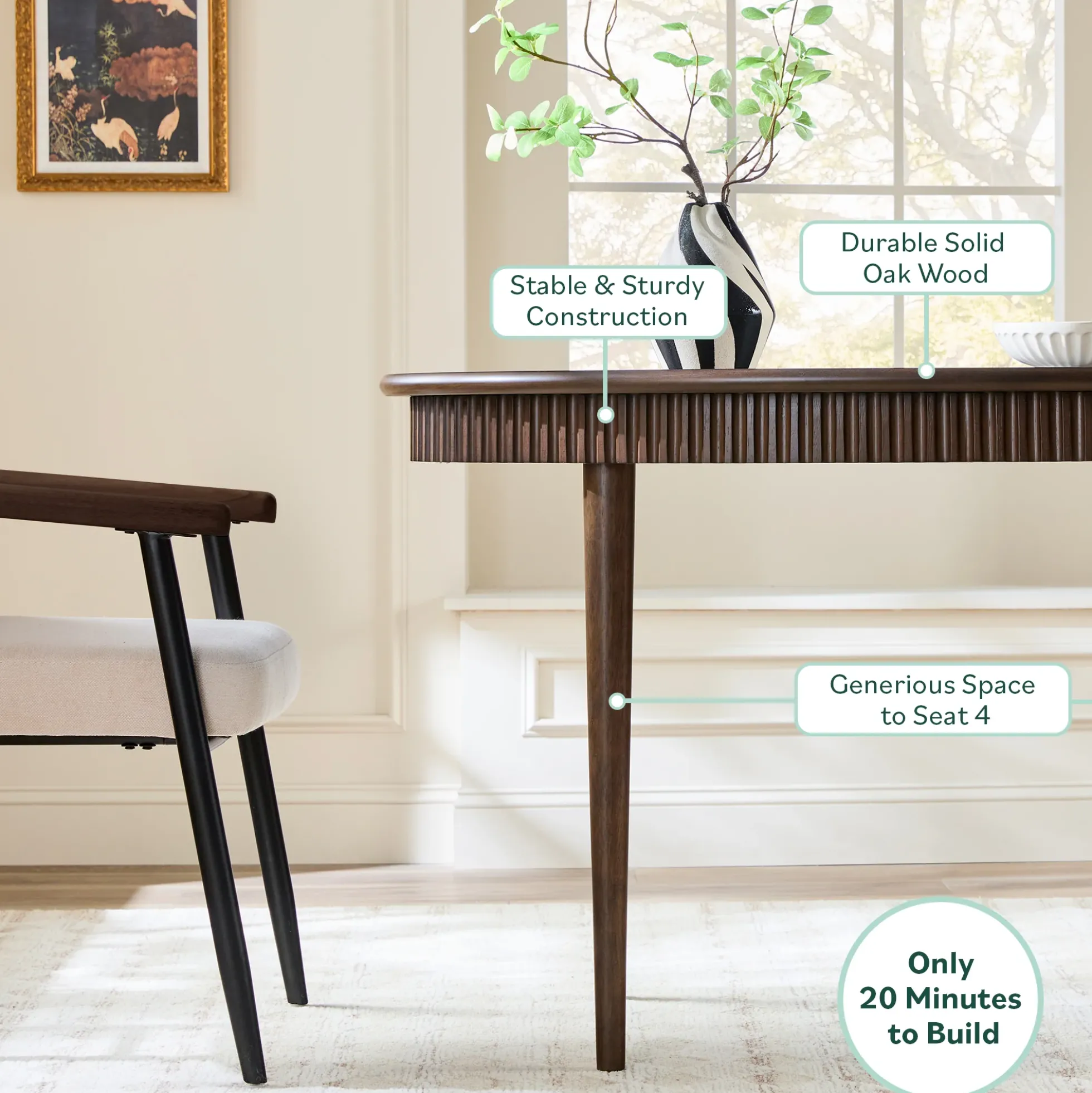 Samantha Modern Fluted Wooden 52" Oval Dining Table