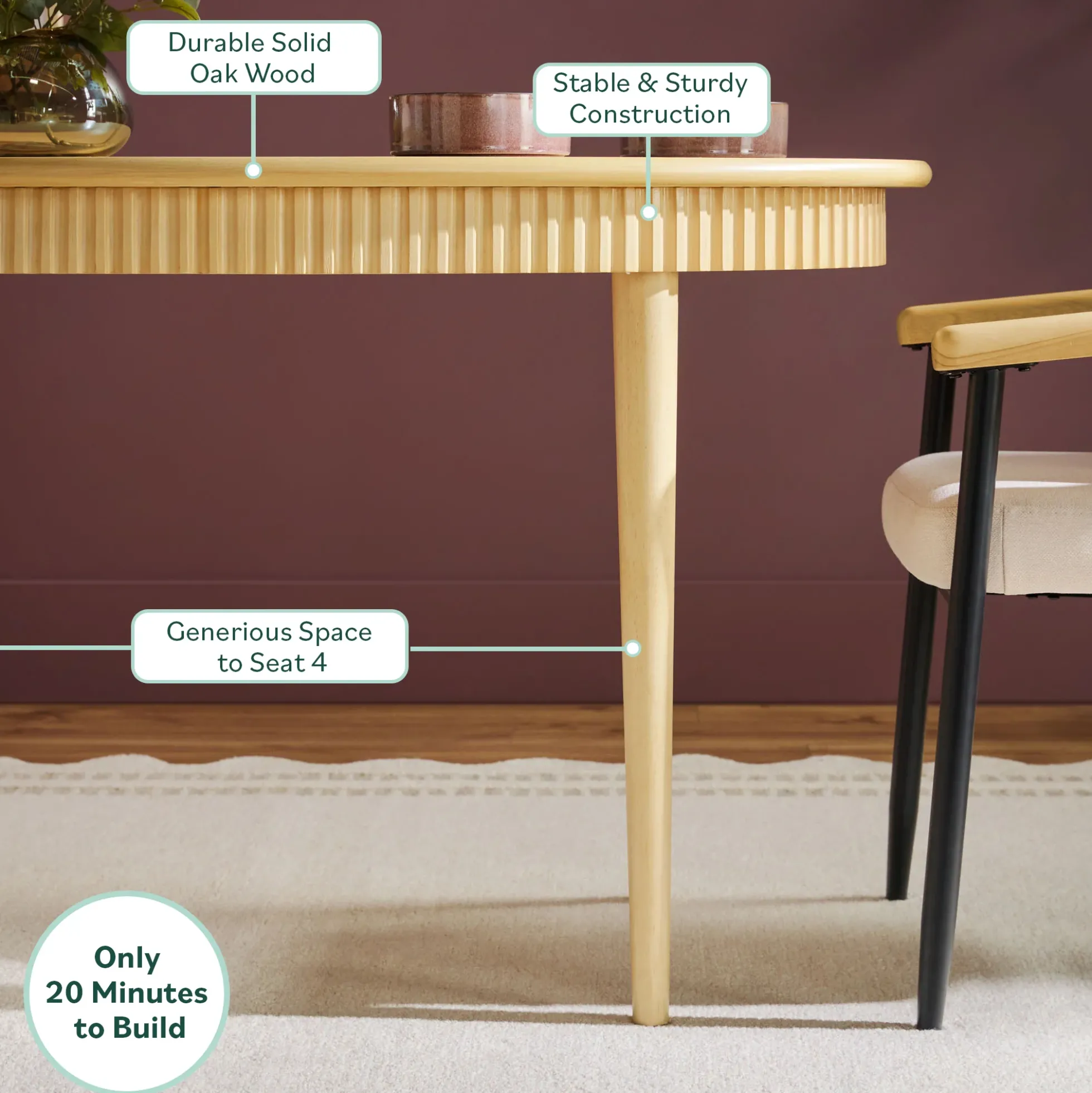 Samantha Modern Fluted Wooden 52" Oval Dining Table