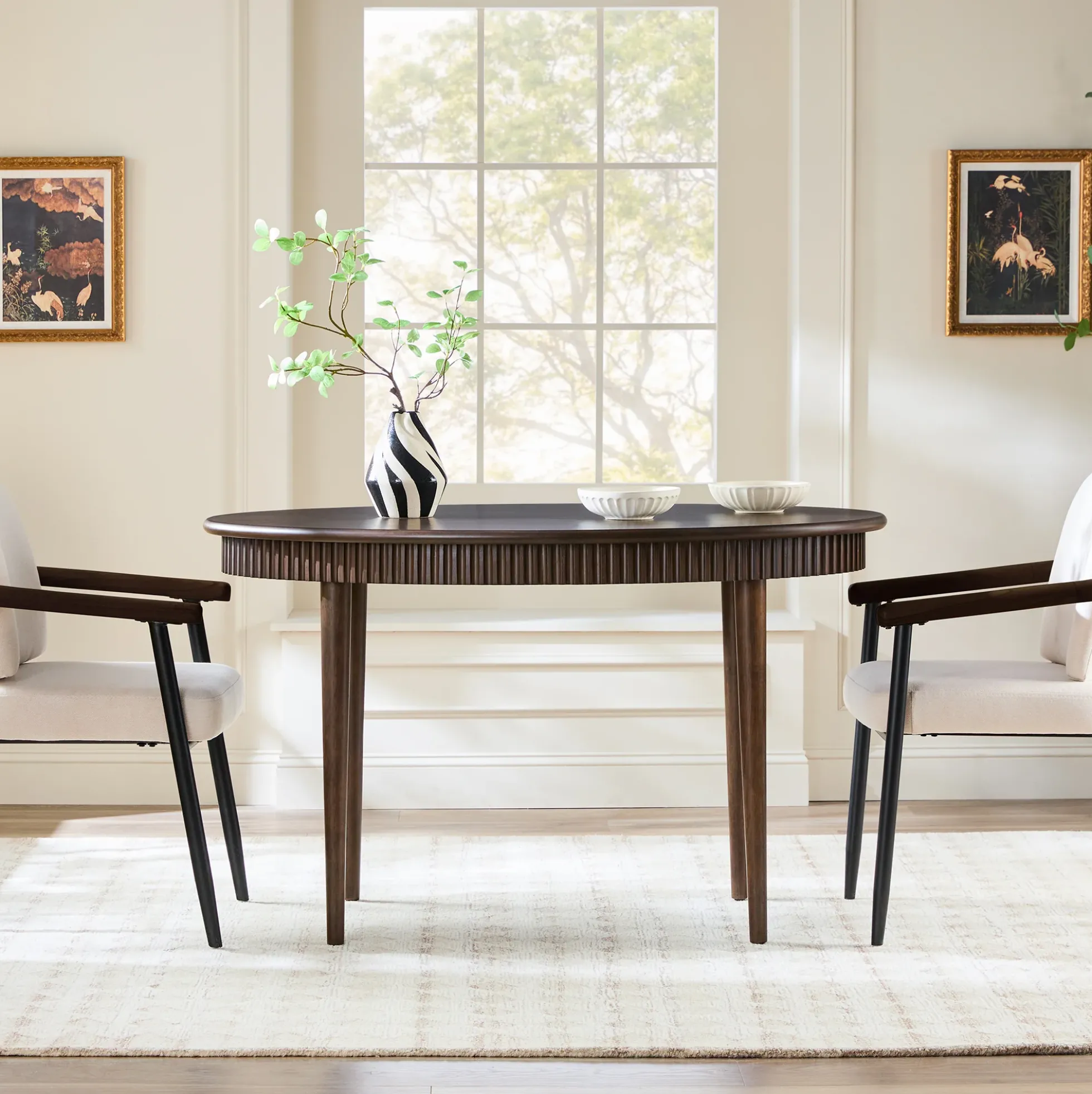 Samantha Modern Fluted Wooden 52" Oval Dining Table
