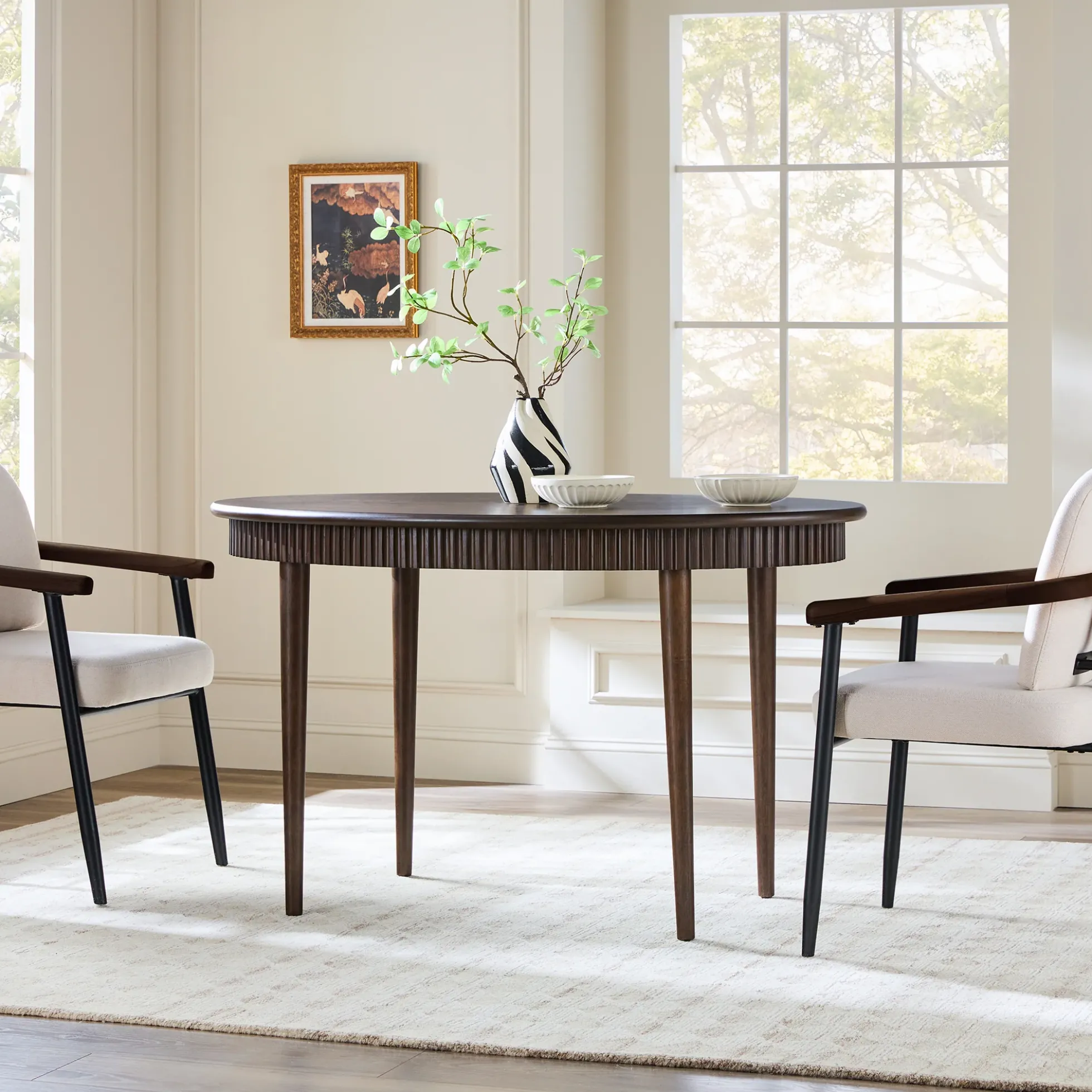 Samantha Modern Fluted Wooden 52" Oval Dining Table