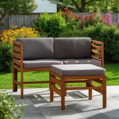 Sanibel 3-Piece Modular Acacia Chairs and Ottoman