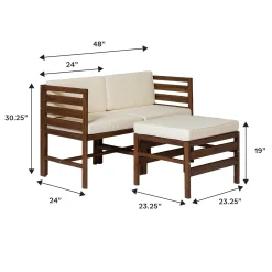 Sanibel 3-Piece Modular Acacia Chairs and Ottoman