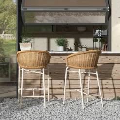 Santorini 28' Wicker Back Outdoor Bar Stool, Set of 2