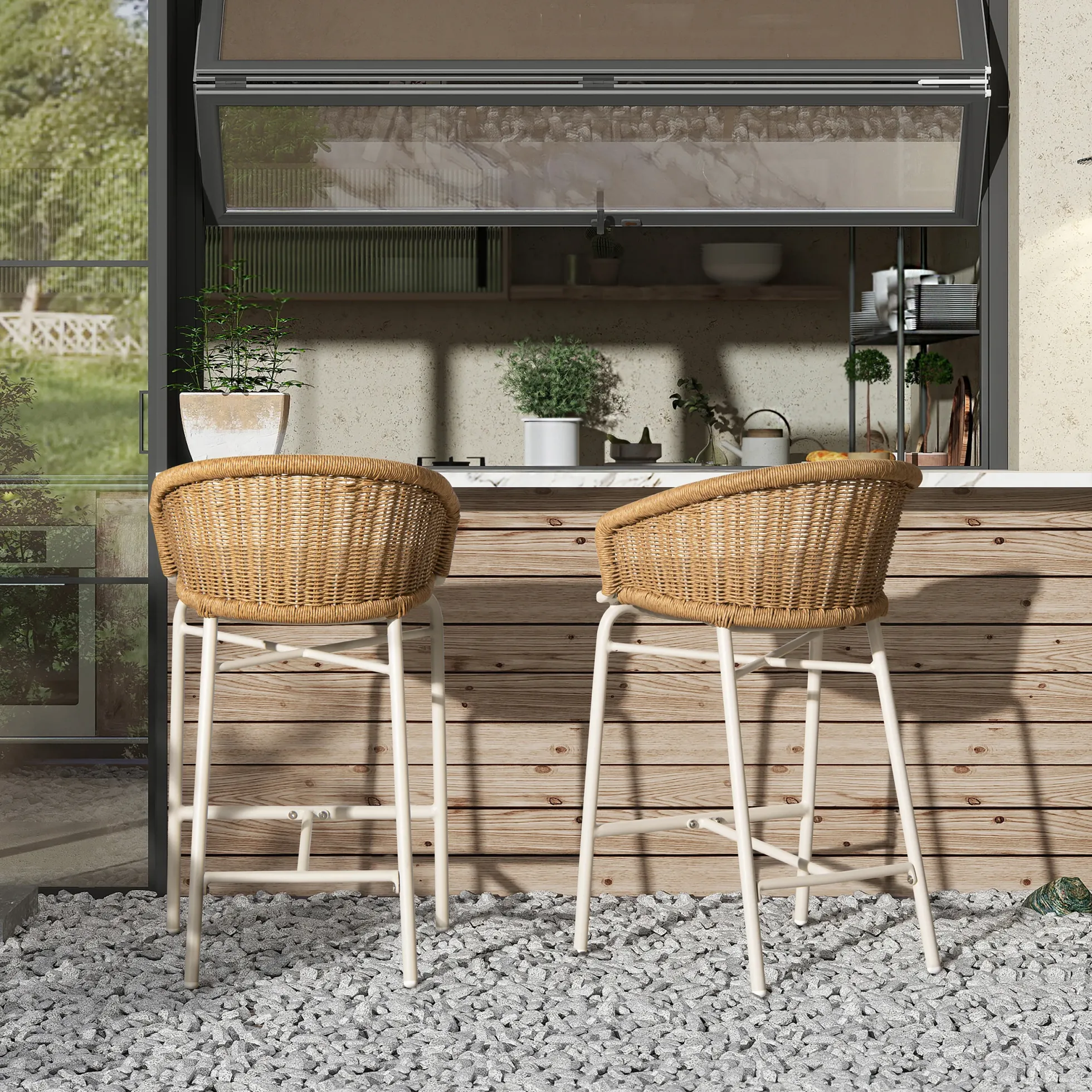 Santorini 28' Wicker Back Outdoor Bar Stool, Set of 2