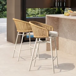 Santorini 28' Wicker Back Outdoor Bar Stool, Set of 2