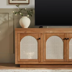 Sasha Contemporary TV Stand and Sideboard with Rattan Doors for up to 80
