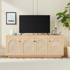 Sasha Contemporary TV Stand and Sideboard with Rattan Doors for up to 80