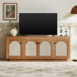 Sasha Contemporary TV Stand and Sideboard with Rattan Doors for up to 80