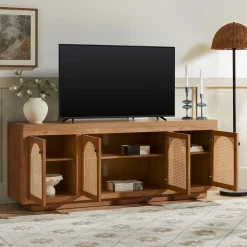 Sasha Contemporary TV Stand and Sideboard with Rattan Doors for up to 80