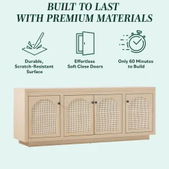 Sasha Contemporary TV Stand and Sideboard with Rattan Doors for up to 80