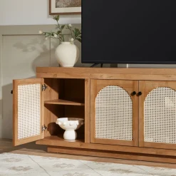 Sasha Contemporary TV Stand and Sideboard with Rattan Doors for up to 80
