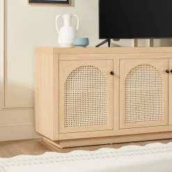 Sasha Contemporary TV Stand and Sideboard with Rattan Doors for up to 80