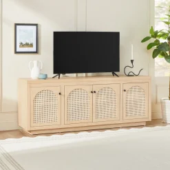 Sasha Contemporary TV Stand and Sideboard with Rattan Doors for up to 80