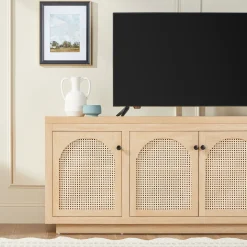 Sasha Contemporary TV Stand and Sideboard with Rattan Doors for up to 80