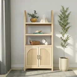 Sasha Modern Arched Bookshelf Cabinet with Reeded Doors