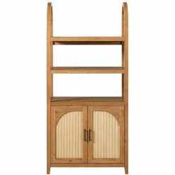 Sasha Modern Arched Bookshelf Cabinet with Reeded Doors