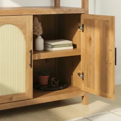 Sasha Modern Arched Bookshelf Cabinet with Reeded Doors