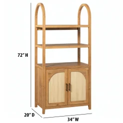 Sasha Modern Arched Bookshelf Cabinet with Reeded Doors