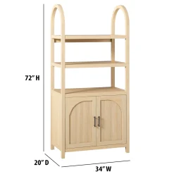 Sasha Modern Arched Bookshelf Cabinet with Reeded Doors