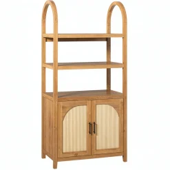 Sasha Modern Arched Bookshelf Cabinet with Reeded Doors