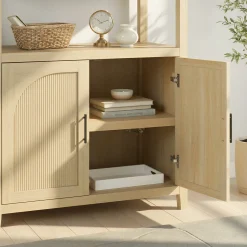 Sasha Modern Arched Bookshelf Cabinet with Reeded Doors