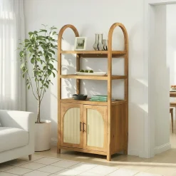 Sasha Modern Arched Bookshelf Cabinet with Reeded Doors