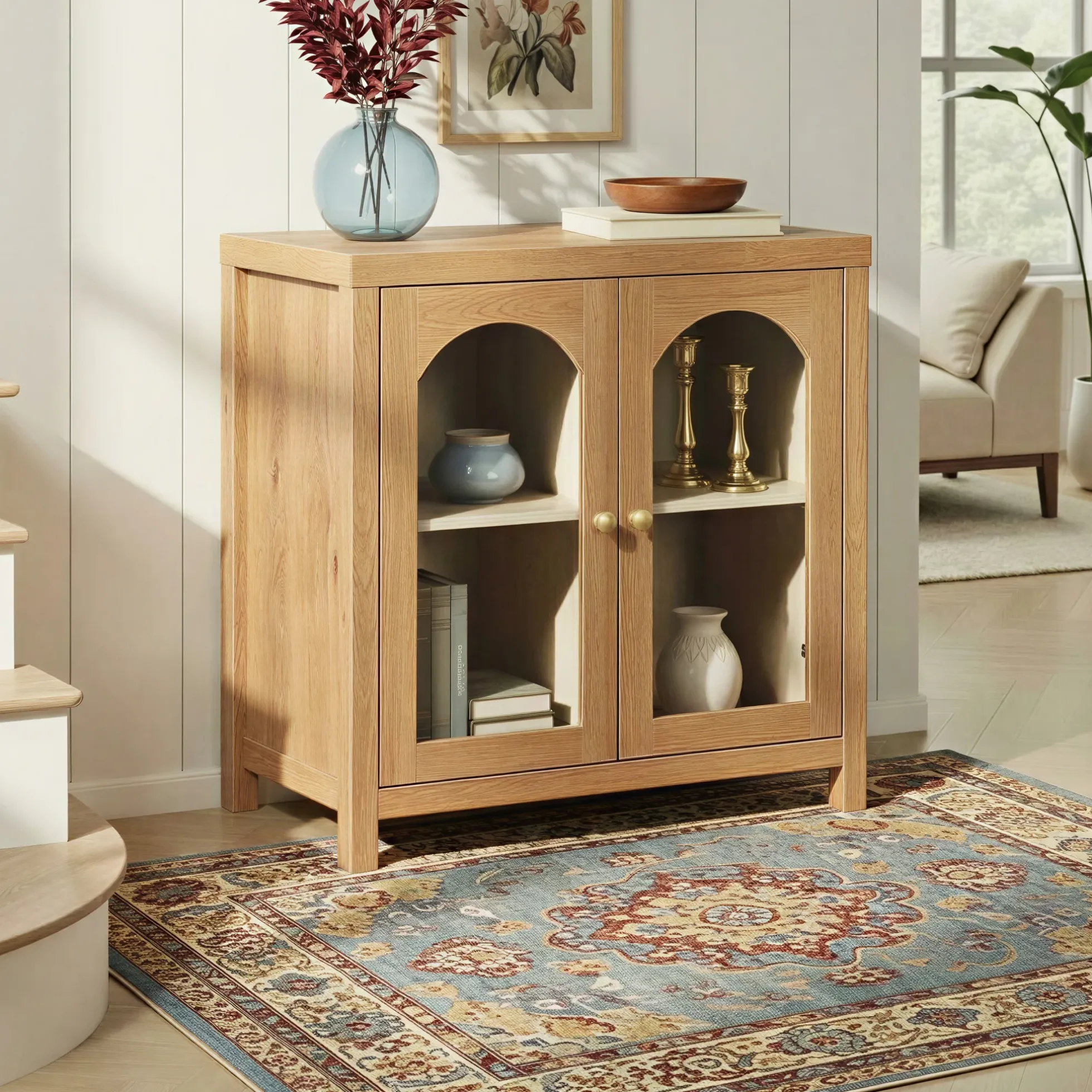Sasha Modern Arched Glass Accent Cabinet