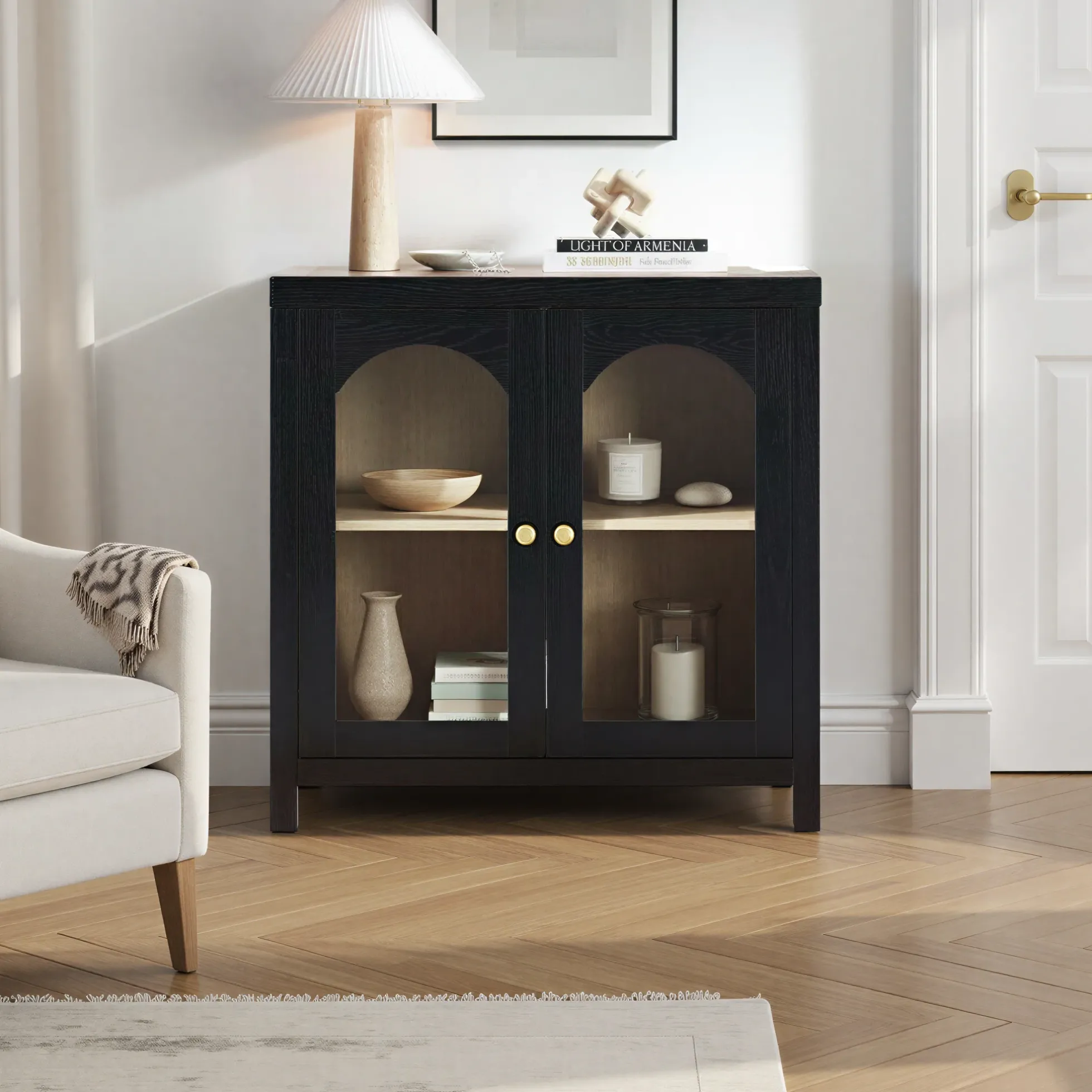 Sasha Modern Arched Glass Accent Cabinet