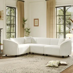 Sculptural Curved Contemporary Bouclé L-Shaped Sectional Sofa
