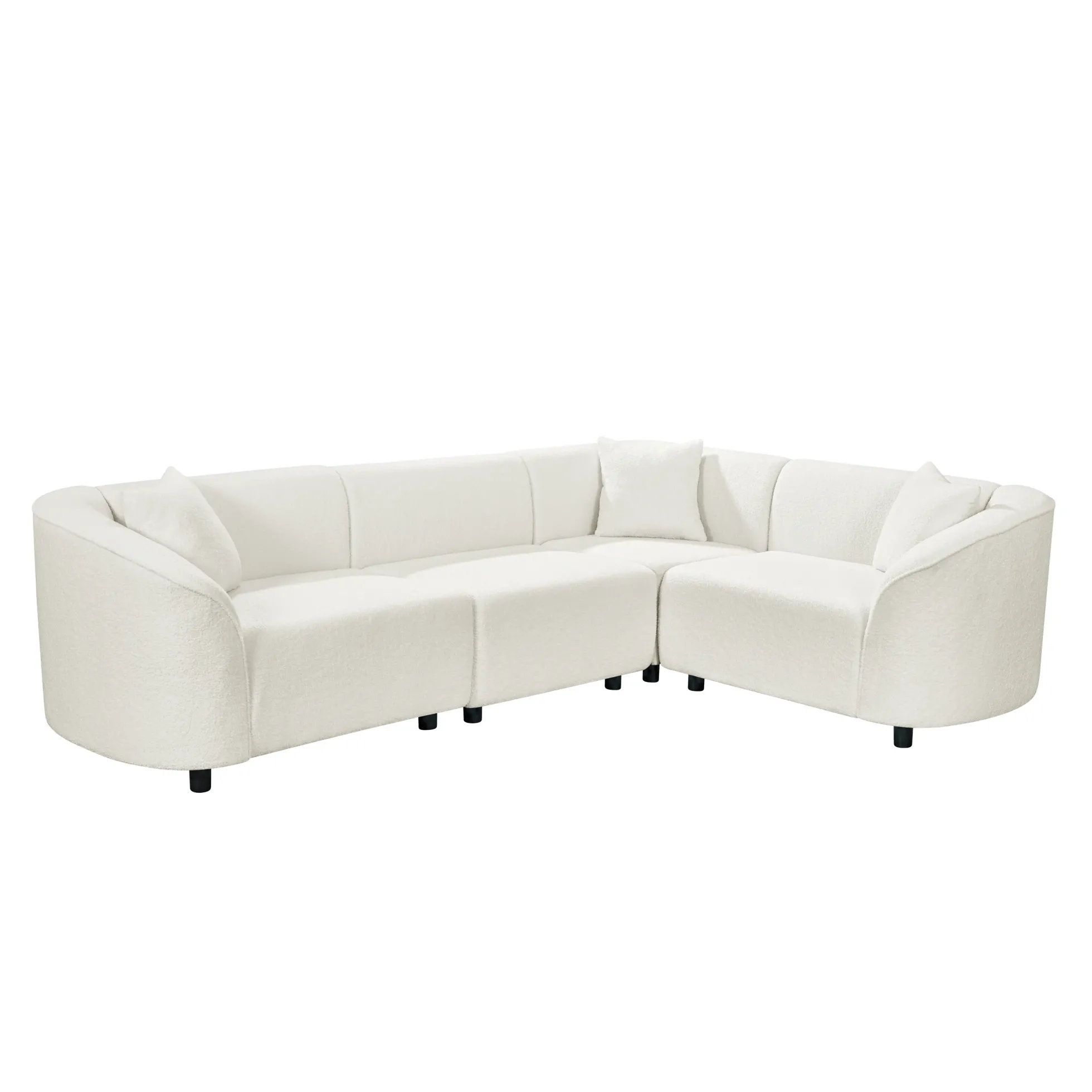 Sculptural Curved Contemporary Bouclé L-Shaped Sectional Sofa