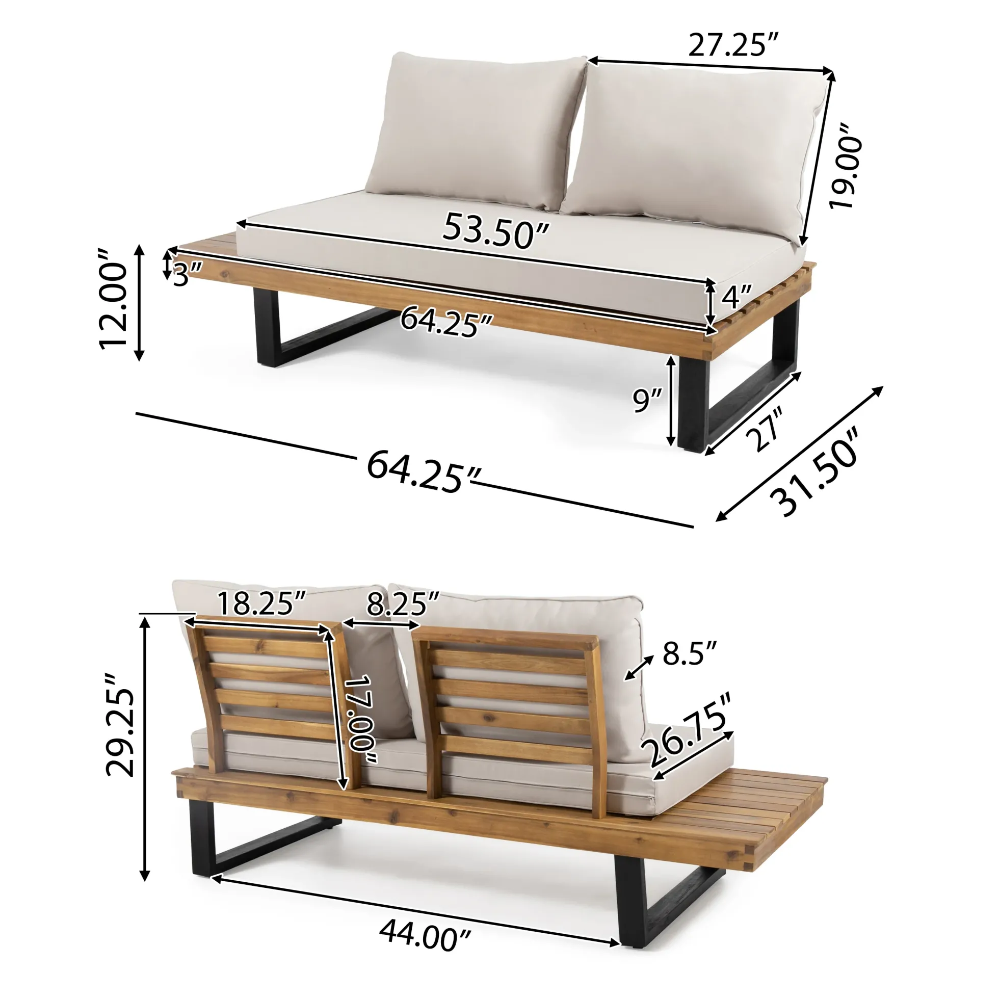 Sebastian Hand-Crafted Outdoor Patio 4-Piece Sofa Set with Water-Resistant Cushions