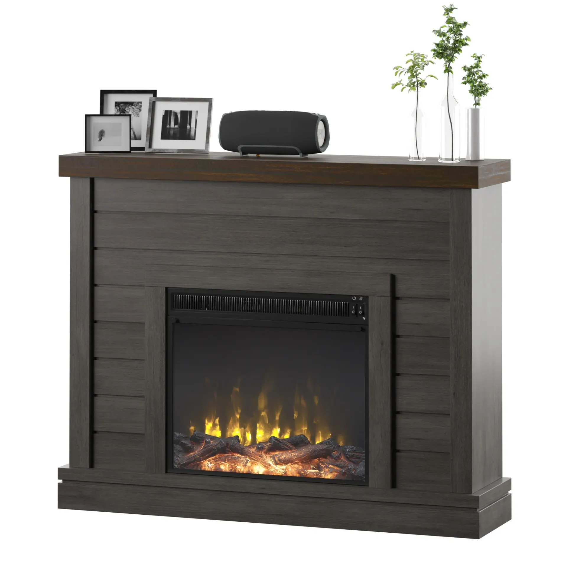 Shiplap Wall Mantel Electric Fireplace