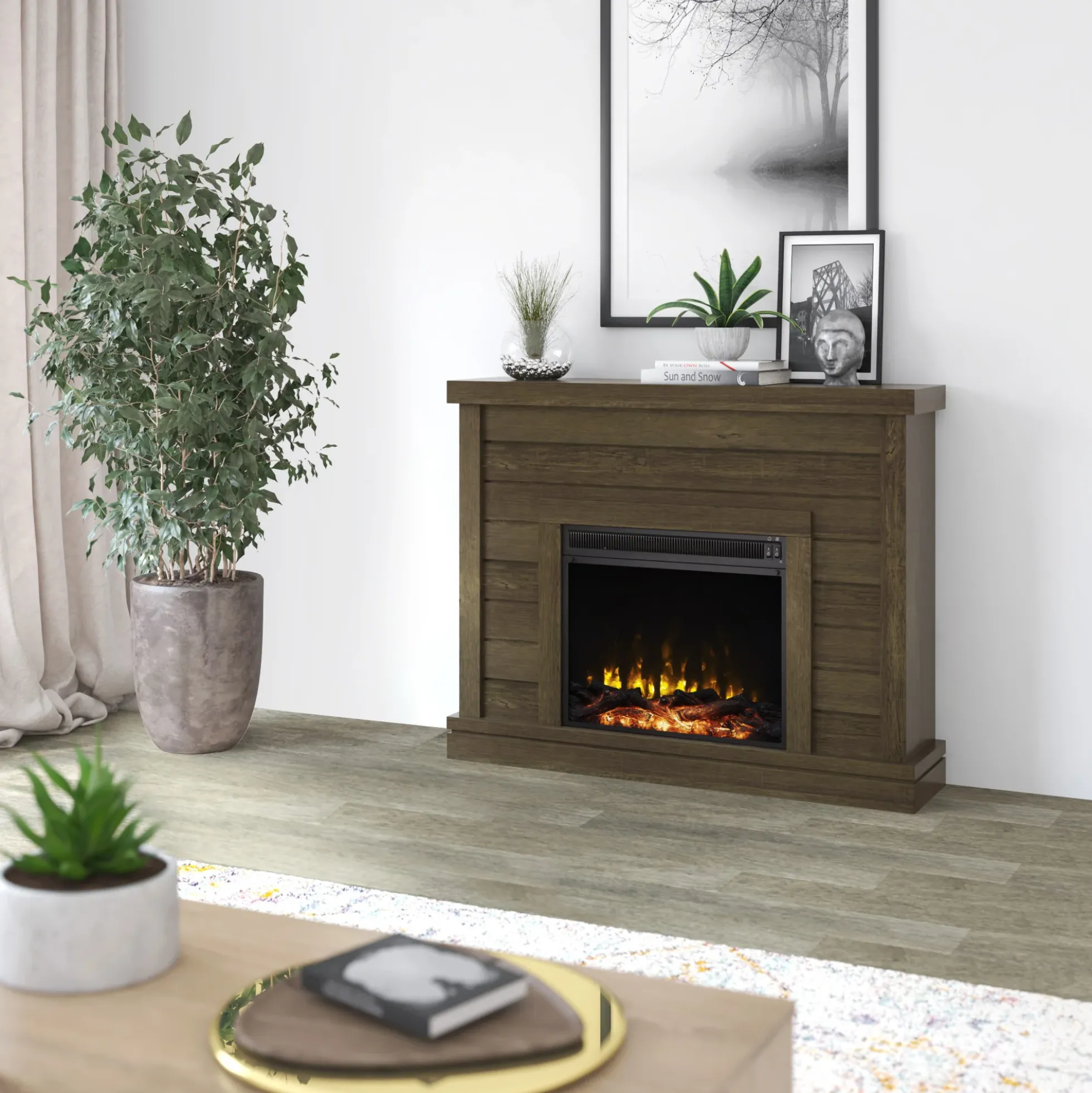 Shiplap Wall Mantel Electric Fireplace