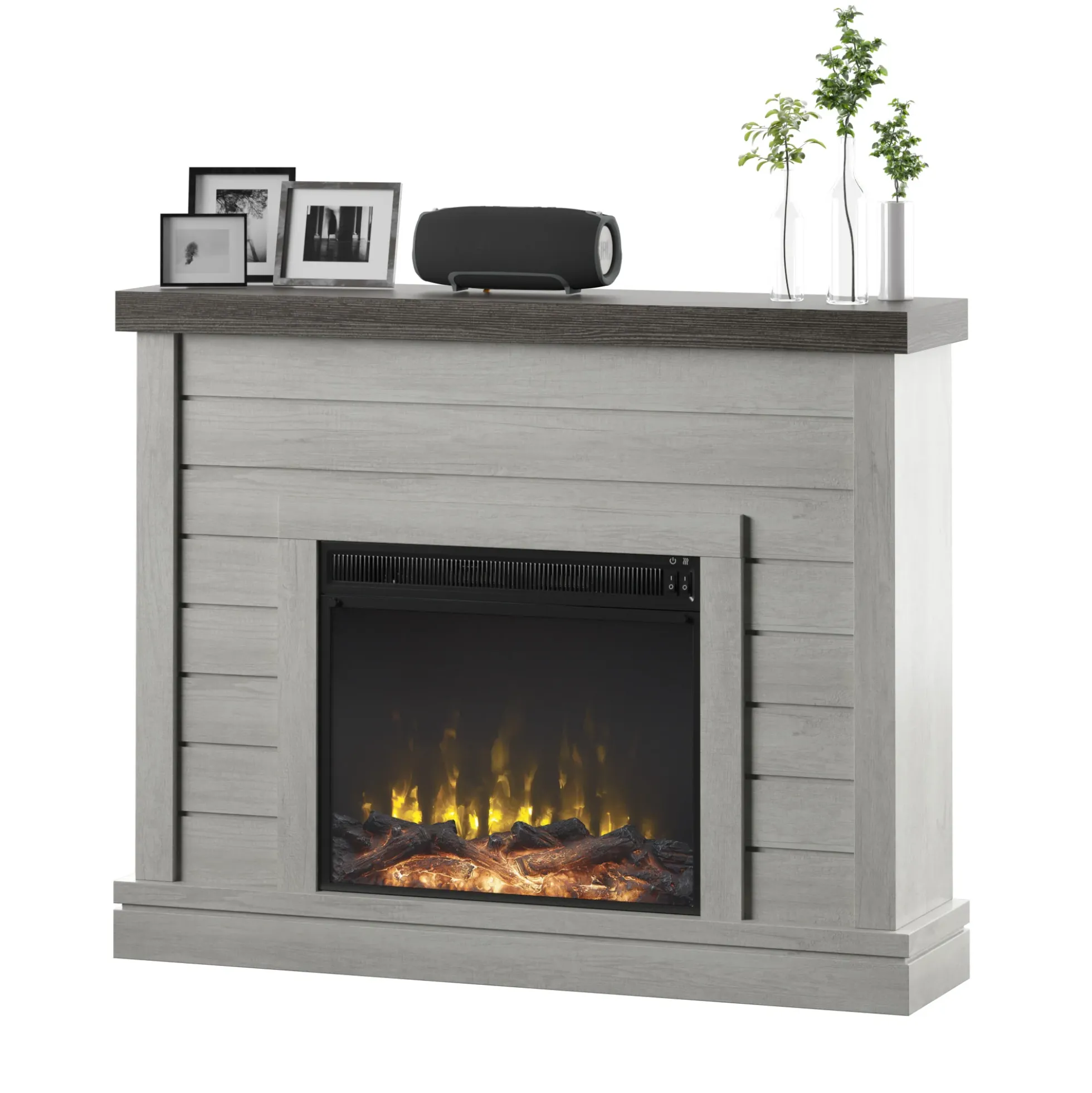 Shiplap Wall Mantel Electric Fireplace