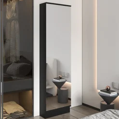 Single Door Mirror Shoe Rack Cabinet