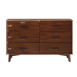 Sloane 6-Drawer Modern Solid Wood Dresser with Metal Handles