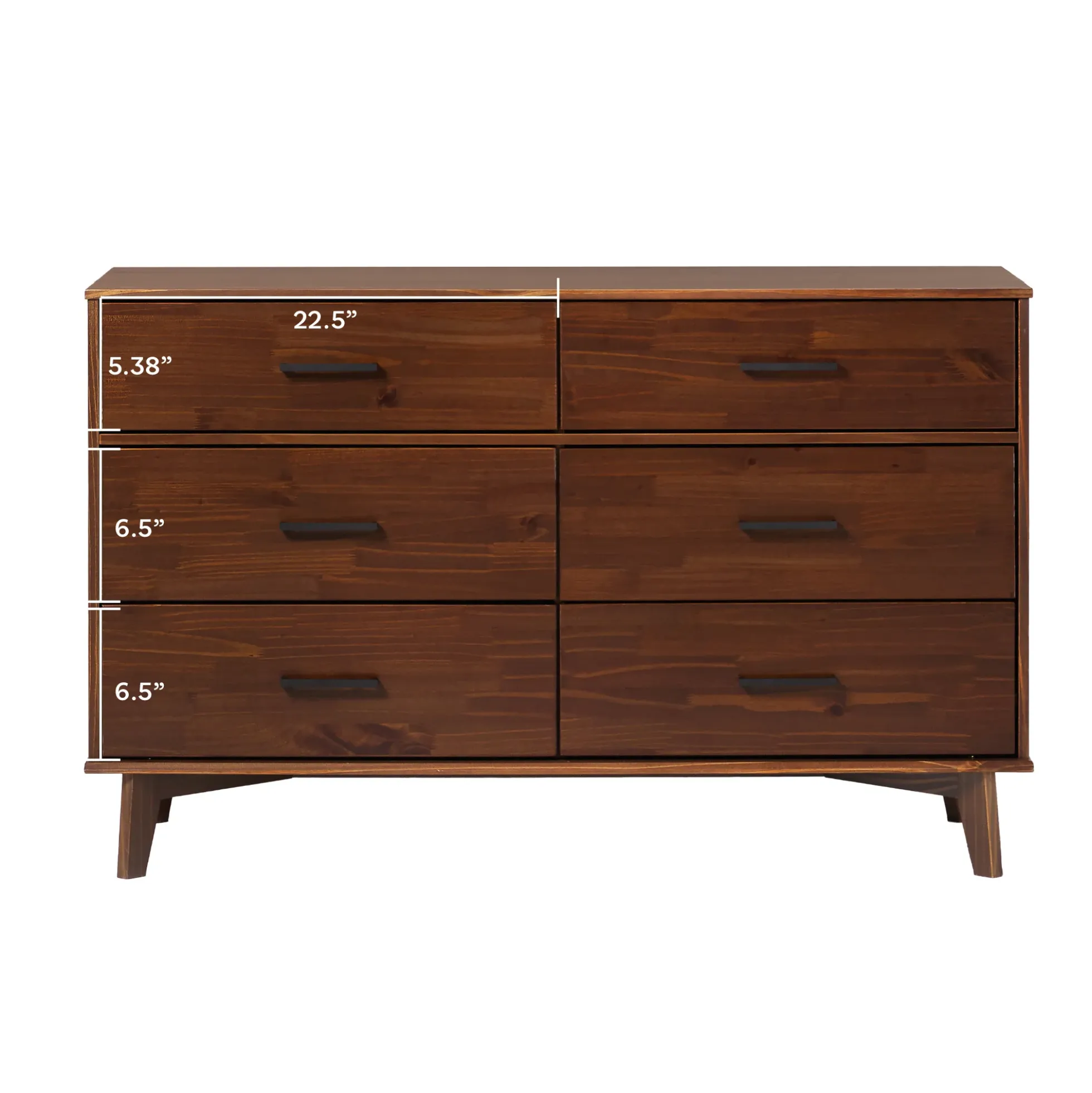 Sloane 6-Drawer Modern Solid Wood Dresser with Metal Handles