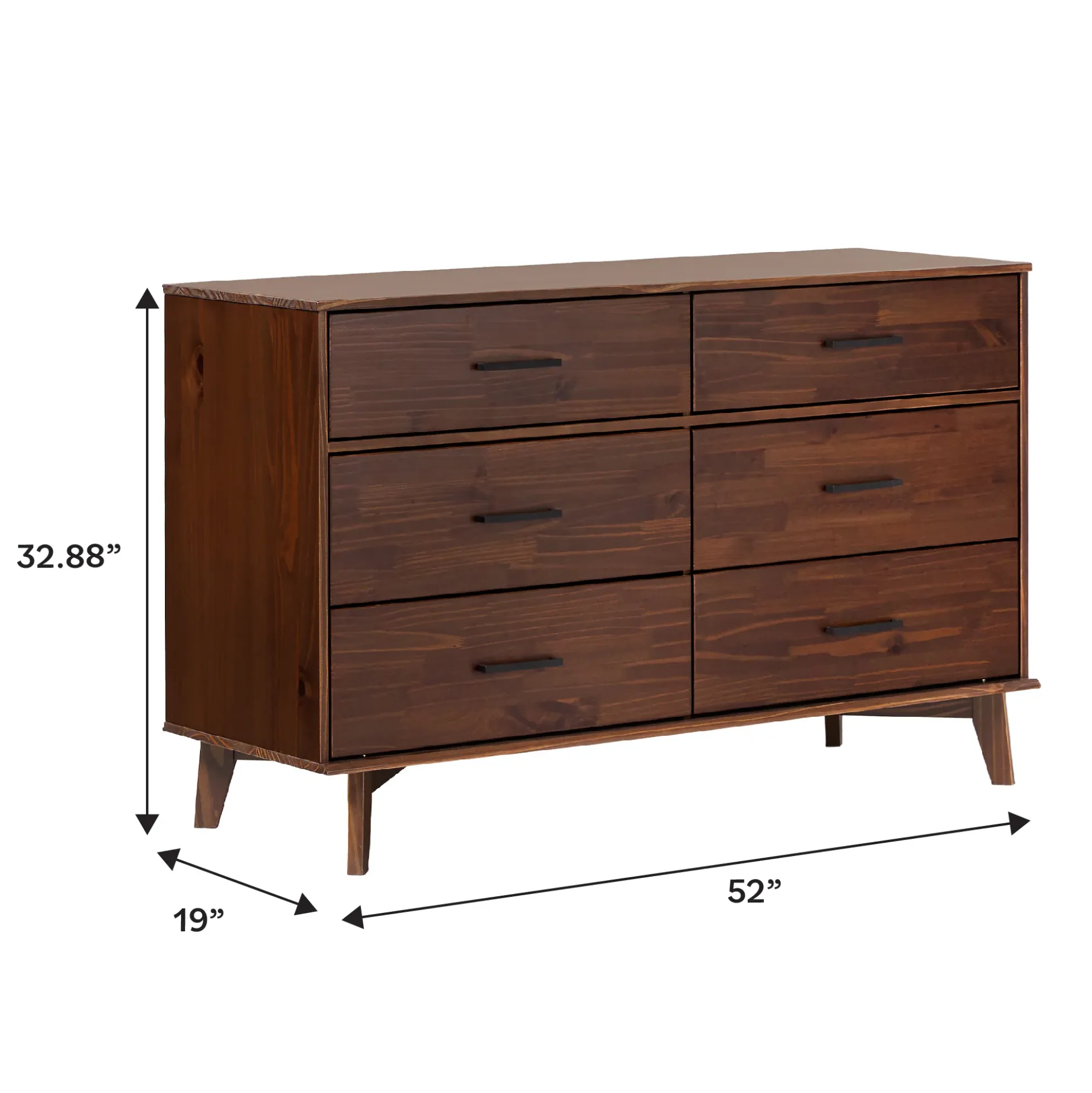 Sloane 6-Drawer Modern Solid Wood Dresser with Metal Handles