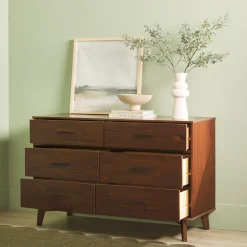 Sloane 6-Drawer Modern Solid Wood Dresser with Metal Handles
