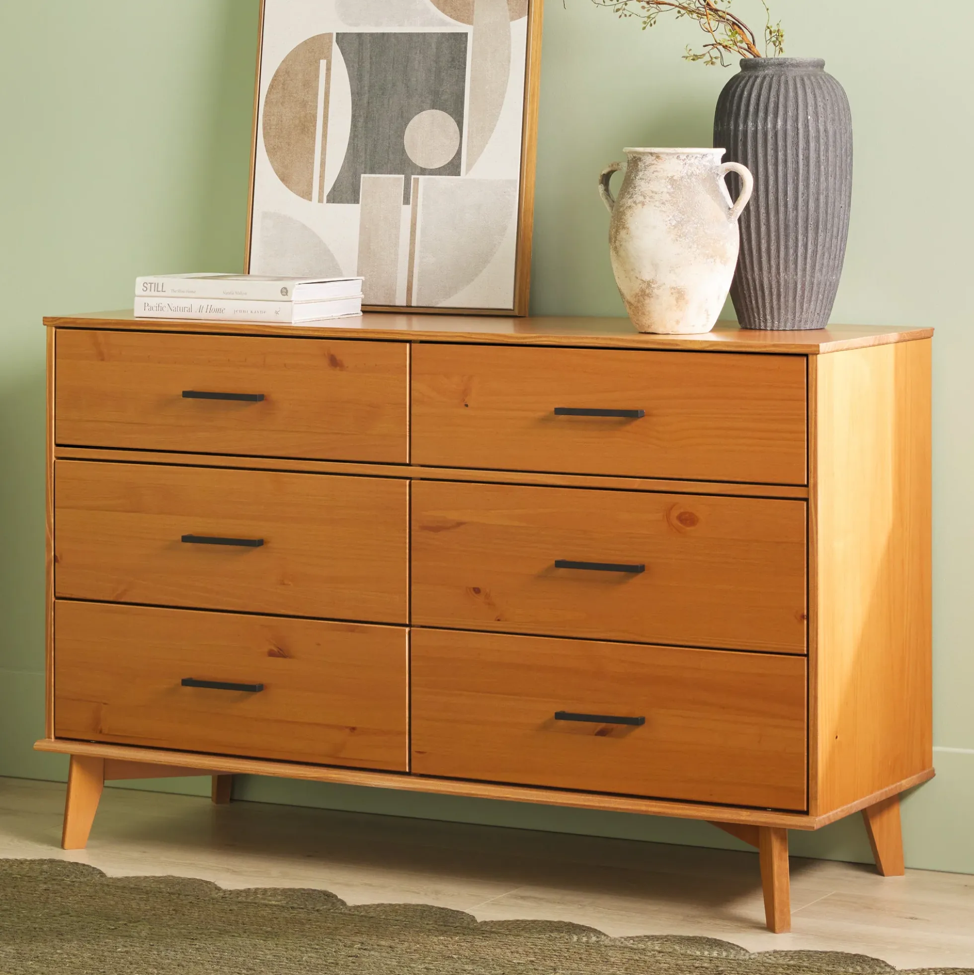 Sloane 6-Drawer Modern Solid Wood Dresser with Metal Handles