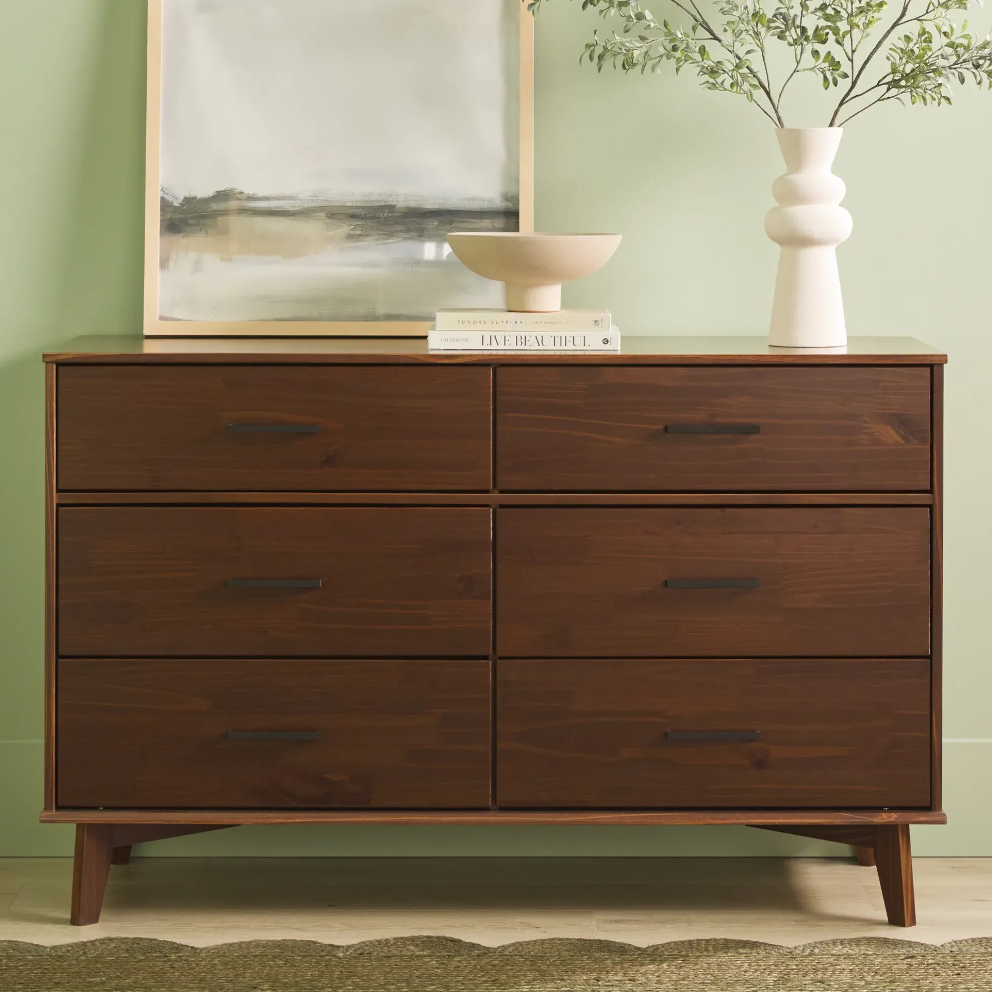 Sloane 6-Drawer Modern Solid Wood Dresser with Metal Handles