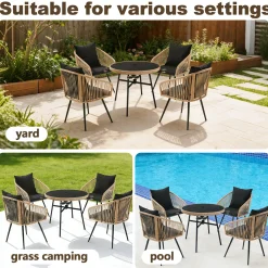 Small 5-Piece Wicker Conversation Outdoor Patio Set with Round Glass Table