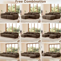 Soft And Fluffy Plush Boneless Modular Sofa with Ottoman