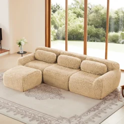 Soft And Fluffy Plush Boneless Modular Sofa with Ottoman